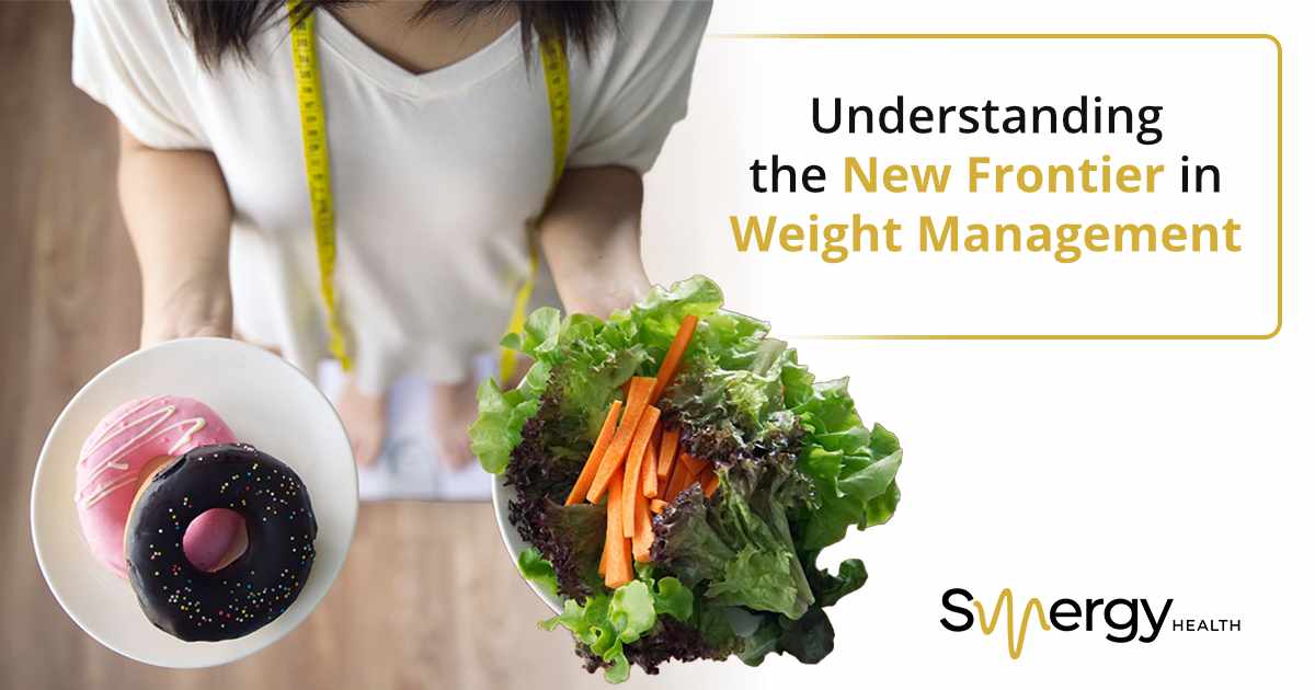Illustration comparing a healthy diet versus sweets, representing a nutrition decision and highlighting Synergy Health’s wellness services and support for healthier lifestyle choices.
